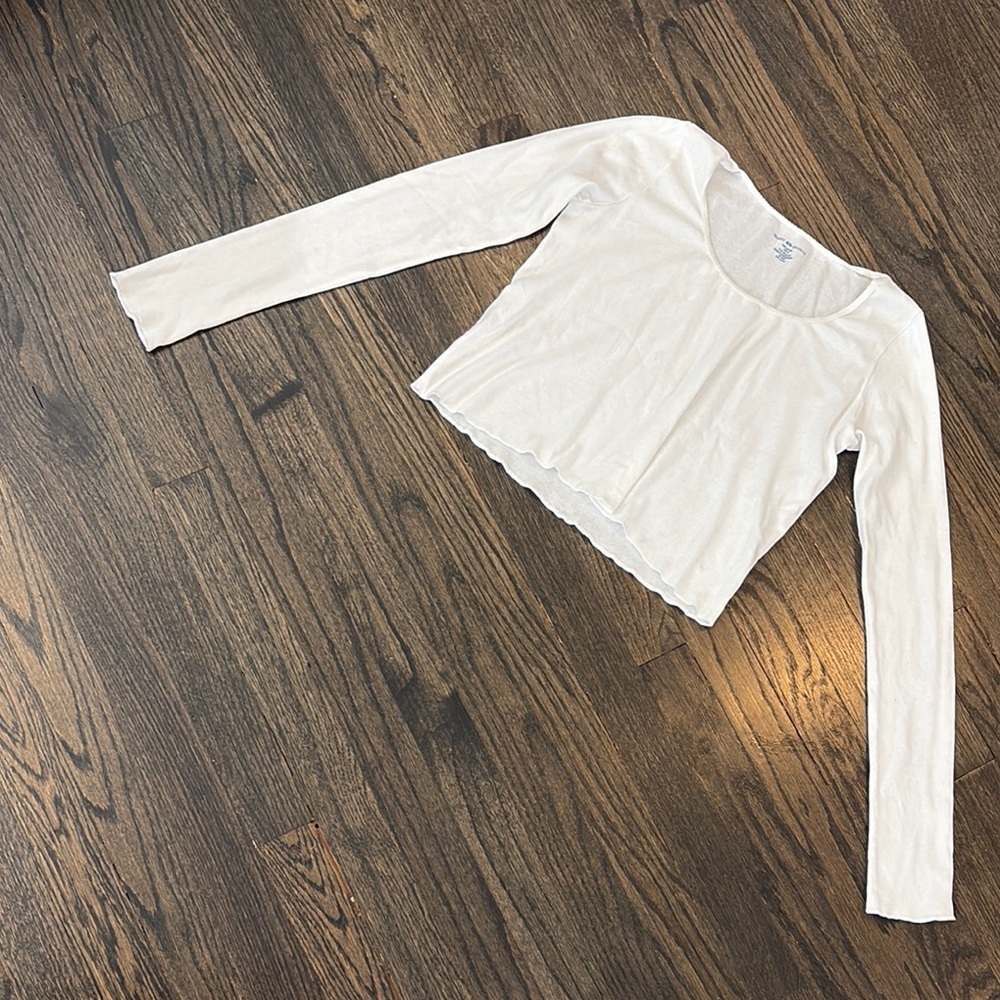 Ribbed Scoop Neck White Long Sleeve Top by Brandy Melville-(OS)